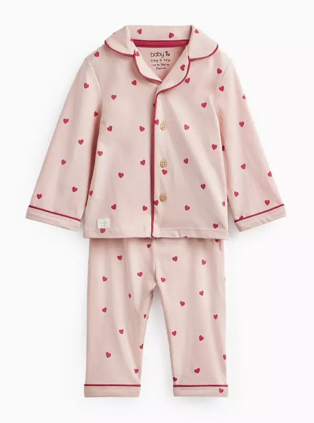 Buy Pink Heart Print Traditional Pyjamas Up to 3 mths | Pyjamas | Tu | Tu Clothing