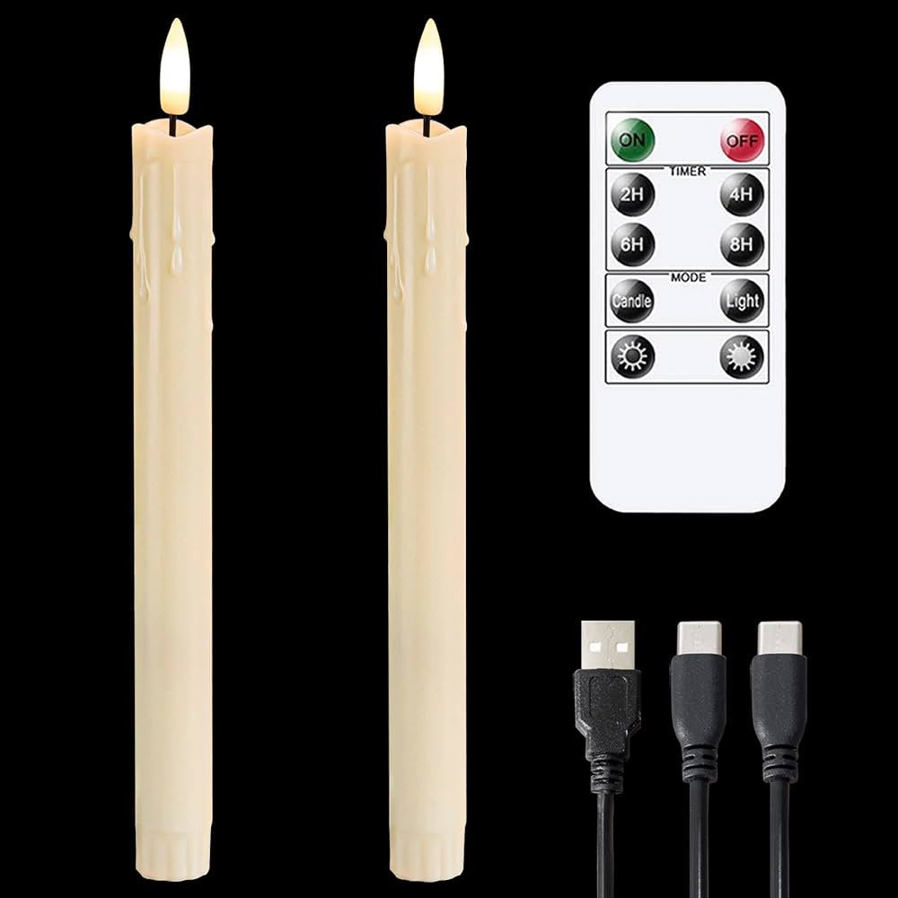 Vtobay Rechargeable LED Flameless Taper Candles,Battery Operated Remote and Timer 3D-Wick Drippin... | Amazon (US)