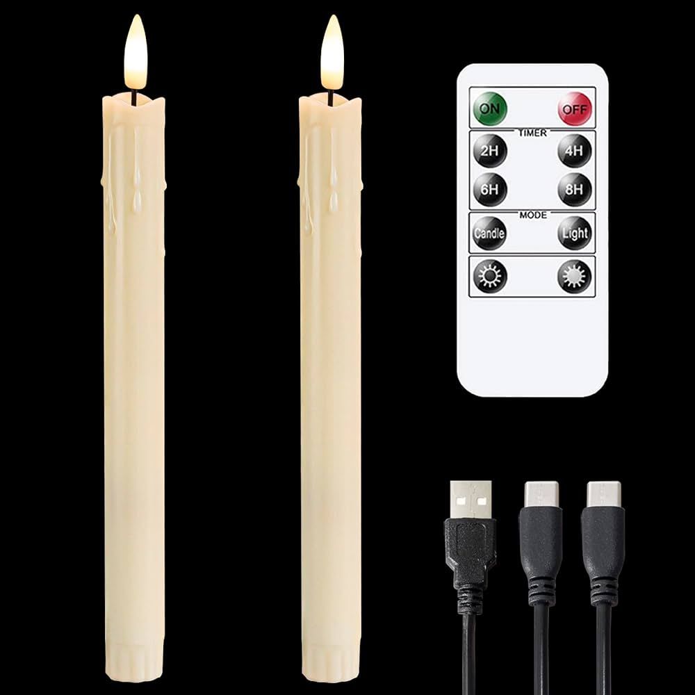 Vtobay Rechargeable LED Flameless Taper Candles,Battery Operated Remote and Timer 3D-Wick Drippin... | Amazon (US)