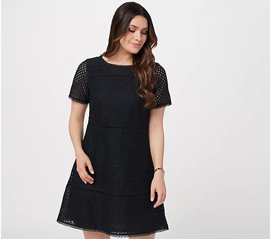 Isaac Mizrahi Live! Mixed Lace Fit and Flare Dress - QVC.com | QVC