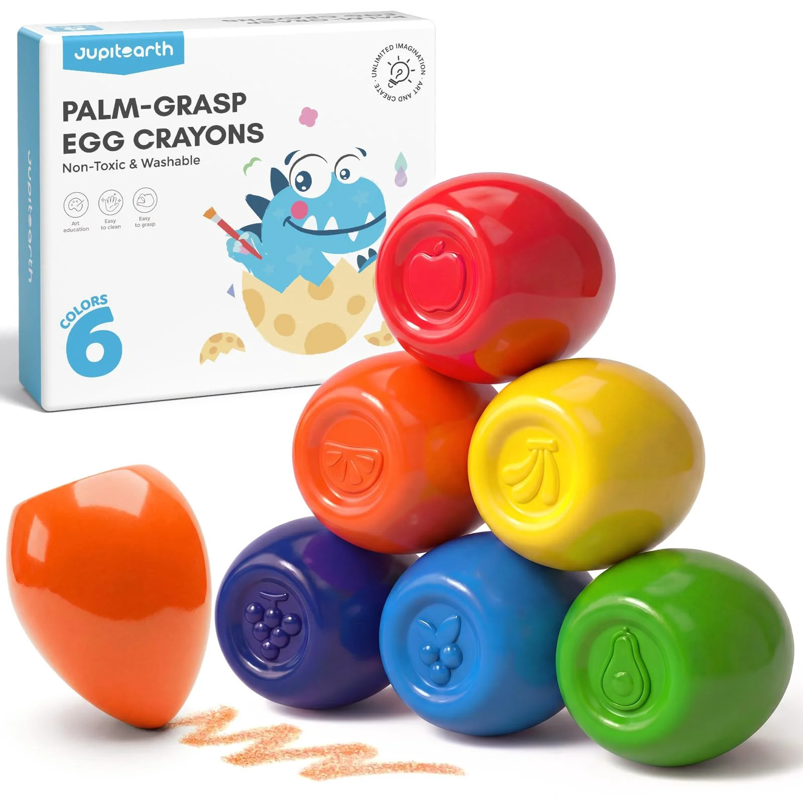 Jupitearth 6 Ct Washable,Non Toxic & Sillky Jumbo Egg Crayons for toddlers 1-3 and Kids 4-8,Back ... | Walmart (US)