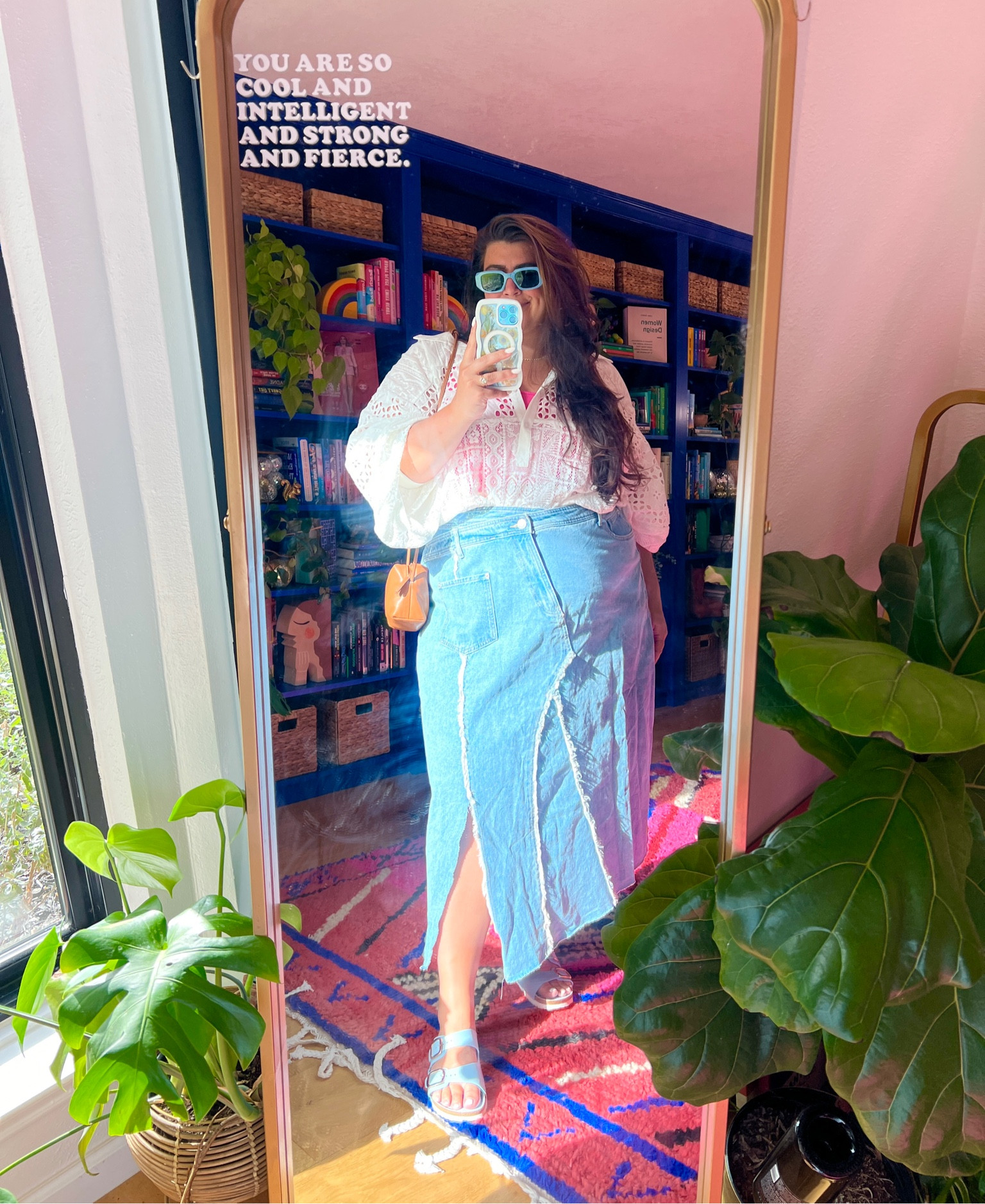 Plus-size denim skirt and Lacey cutout boho top with brown leather bag and Birkenstocks make for the perfect summer outfit! 

#LTKItBag #LTKFindsUnder50 #LTKPlusSize