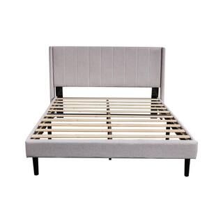 ZIRUWU Light Gray Queen Upholstered Bed Frame, Wooden Slat Support, No Need For Box Spring, Easy Ass | The Home Depot