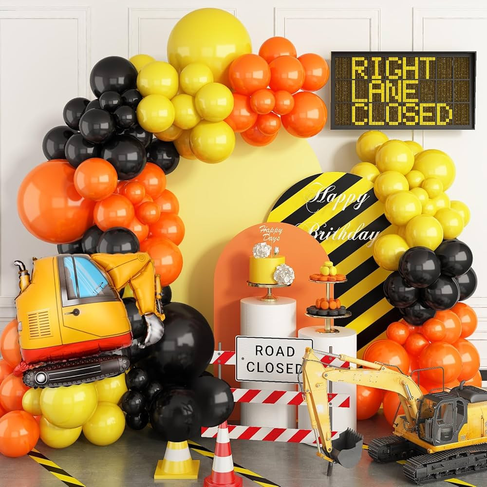 Construction Party Balloon Garland Kit, Construction Birthday Party Supplies Orange Black Yellow ... | Amazon (US)