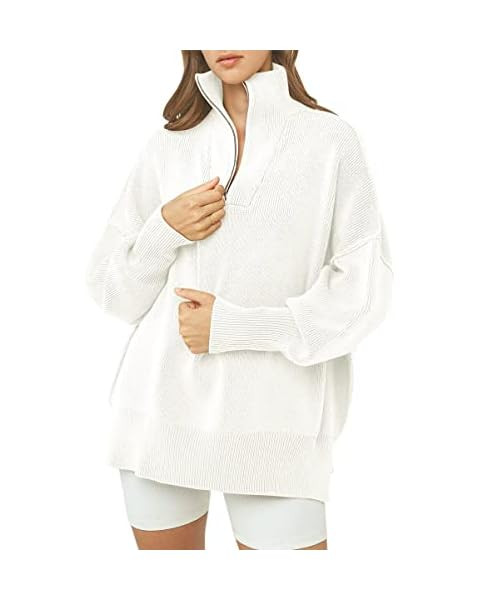 ANRABESS Women's Long Sleeve 1/4 Zipper Collar Drop Shoulder Oversized Slouchy Sweatshirt Pullove... | Amazon (US)