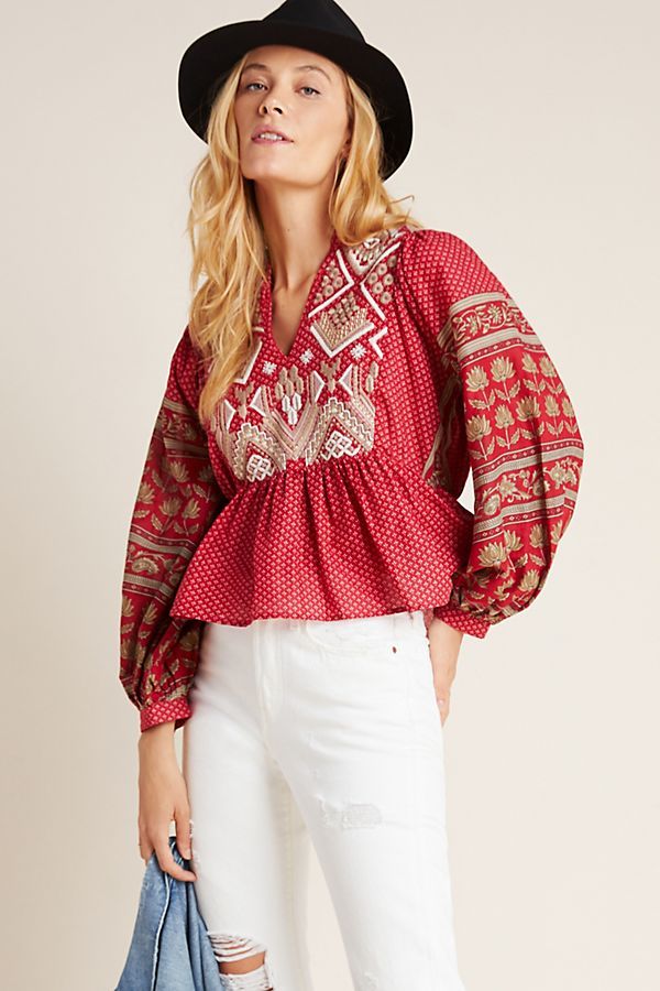 Keira Embroidered Peplum Blouse | Anthropologie (US)