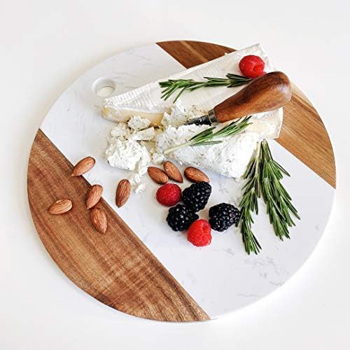 Marble Cheese Board with Acacia Accent 12" Round - Beautifully Handcrafted Charcuterie Board for Two | Amazon (US)