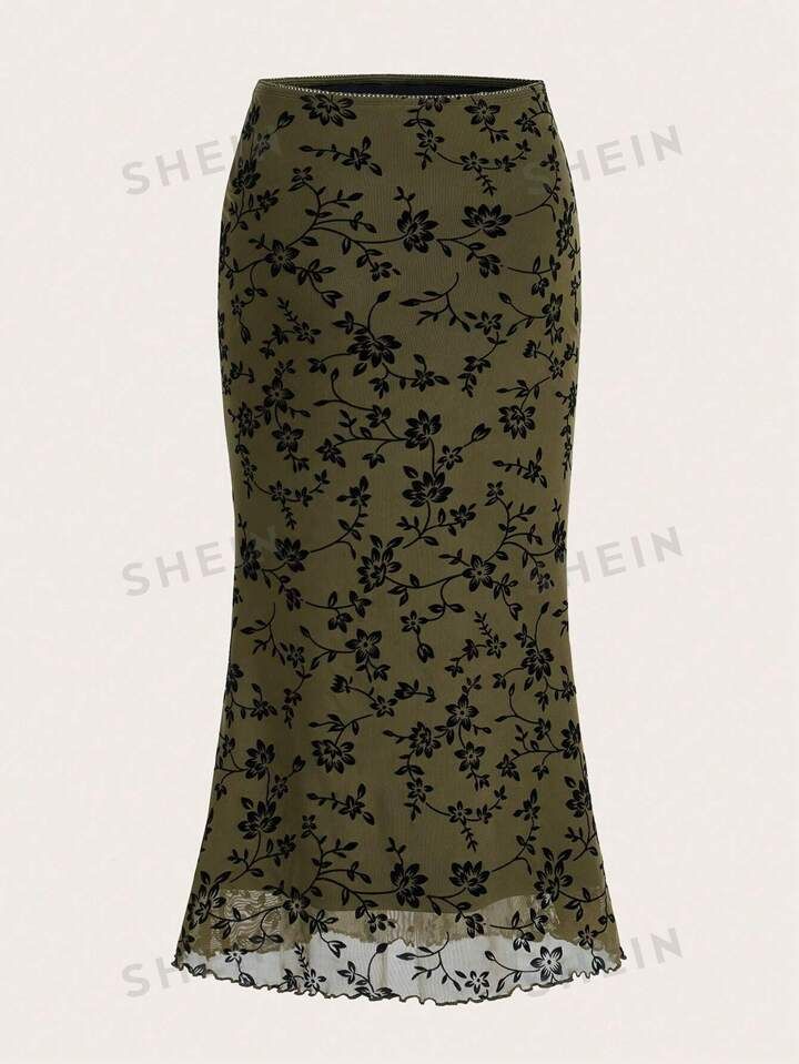 SHEIN EZwear Casual Bloemen Volledig geprint Rok Plooiingen | SHEIN