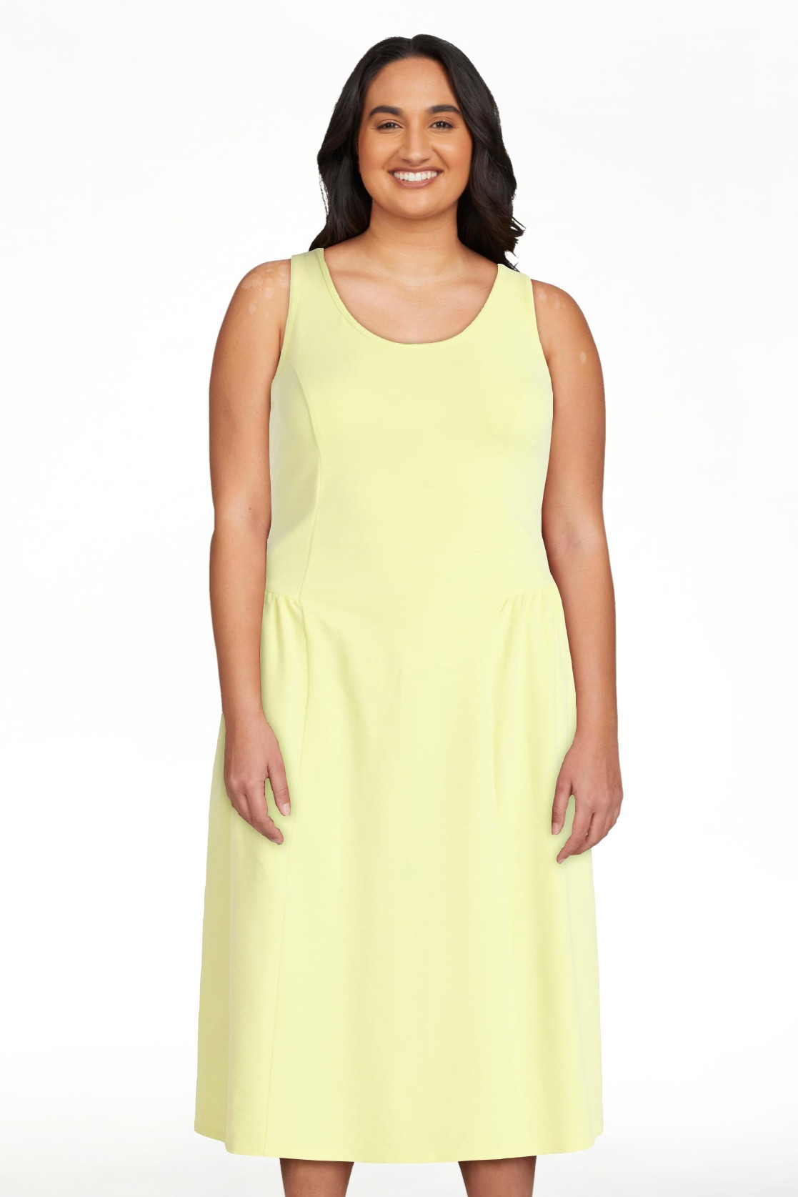 Scoop Women's and Women's Plus Stretch Cotton Blend Midi Basque Dress, Sizes XS-4X | Walmart (US)