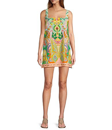 Antonio Melani Eliana Printed Linen Square Neck Sleeveless Dress - L | Dillard's