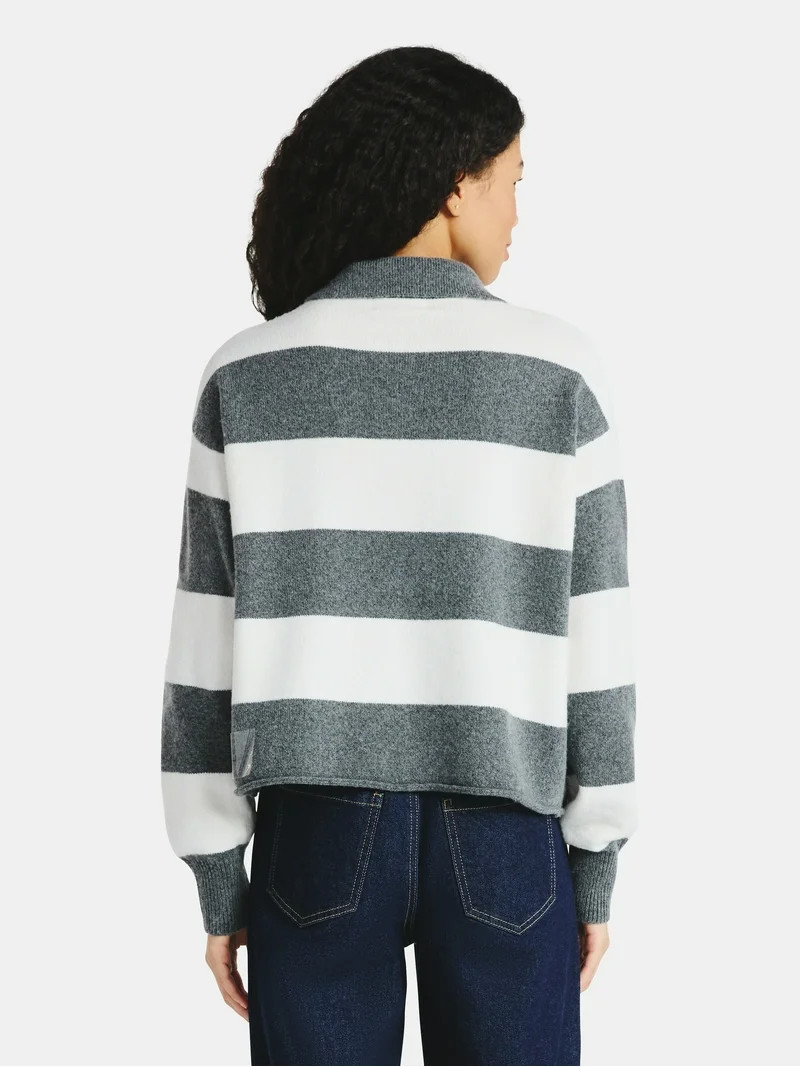 No Boundaries Button-Up Pullover Sweater with Long Sleeves, Midweight, Women's | Walmart (US)