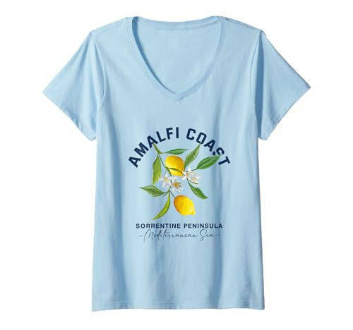 Womens Italy Gift for her Amalfi Coast Italy Sorrento Capri Lemons V-Neck T-Shirt | Amazon (US)
