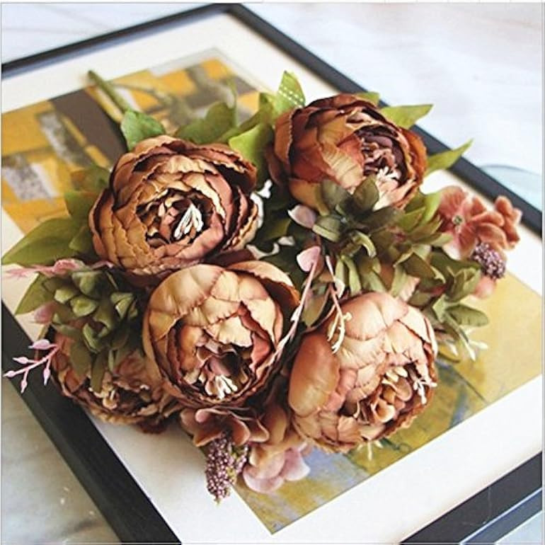 Shine-Co Faux Silk Peony Flowers Bouquet Glorious Moral for Home Office Parties and Wedding (Coff... | Amazon (CA)