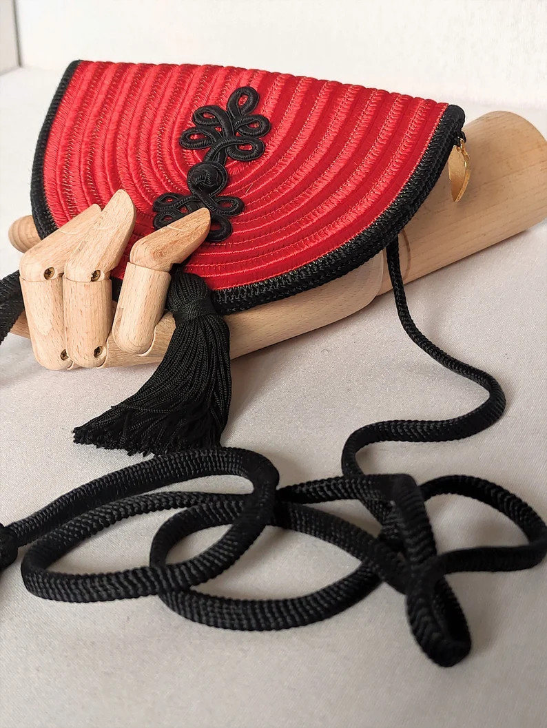 Rare, high quality, beautiful itemred woven silk handbag or belt, with black silk trimmings.magne... | Etsy (US)