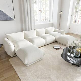 111 in. Square Arm 6-Seater Sofa in Beige | The Home Depot