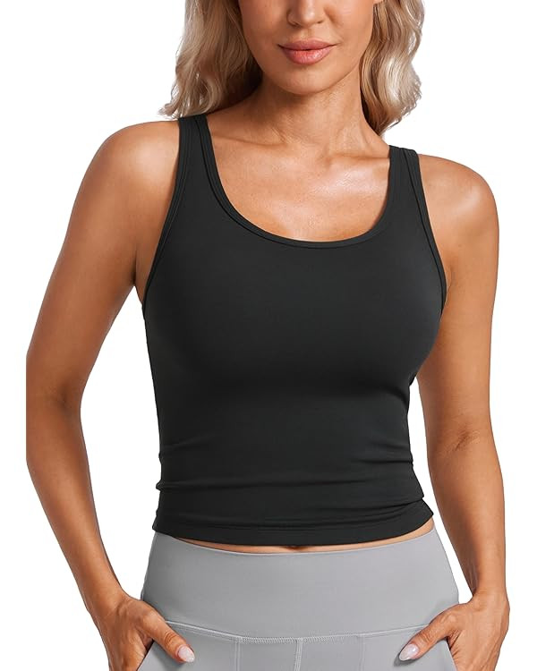 CRZ YOGA Womens Butterluxe Double Lined Workout Tank Tops Scoop Neck Racerback Cropped Casual Sle... | Amazon (US)