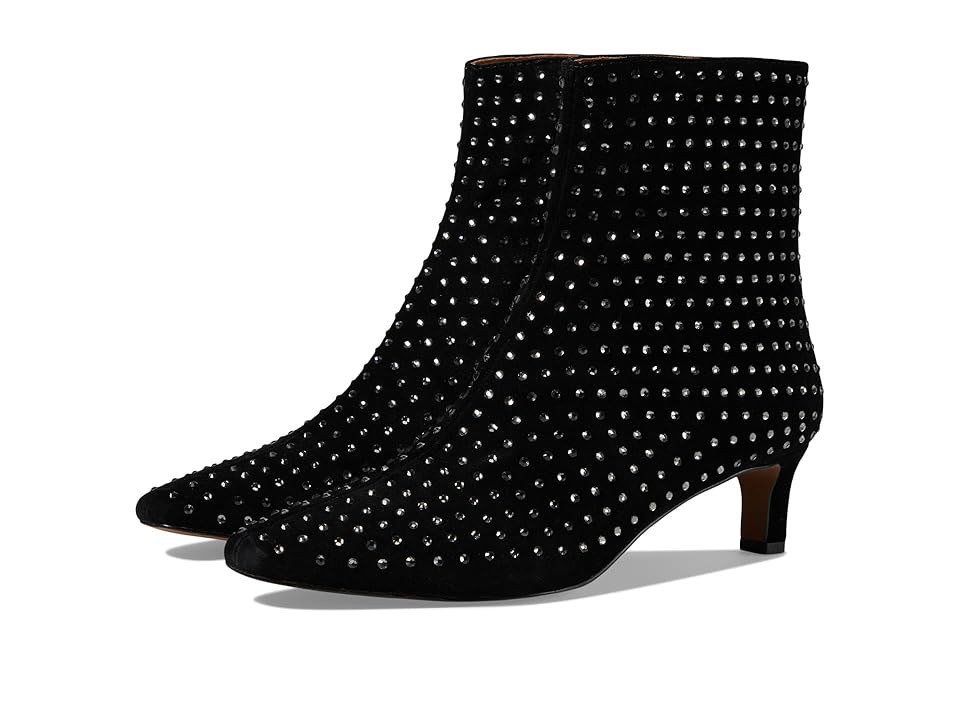Madewell The Dimes Kitten-Heel Boot in Crystal-Embellished Suede Women's Boots True Black : 5 N, Leather/Suede | Zappos