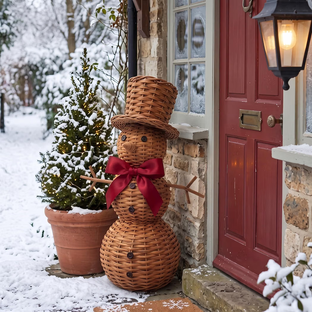 Thyle 14 in Christmas Rustic Rattan Snowman with Bow Outdoor Decor | Amazon (US)