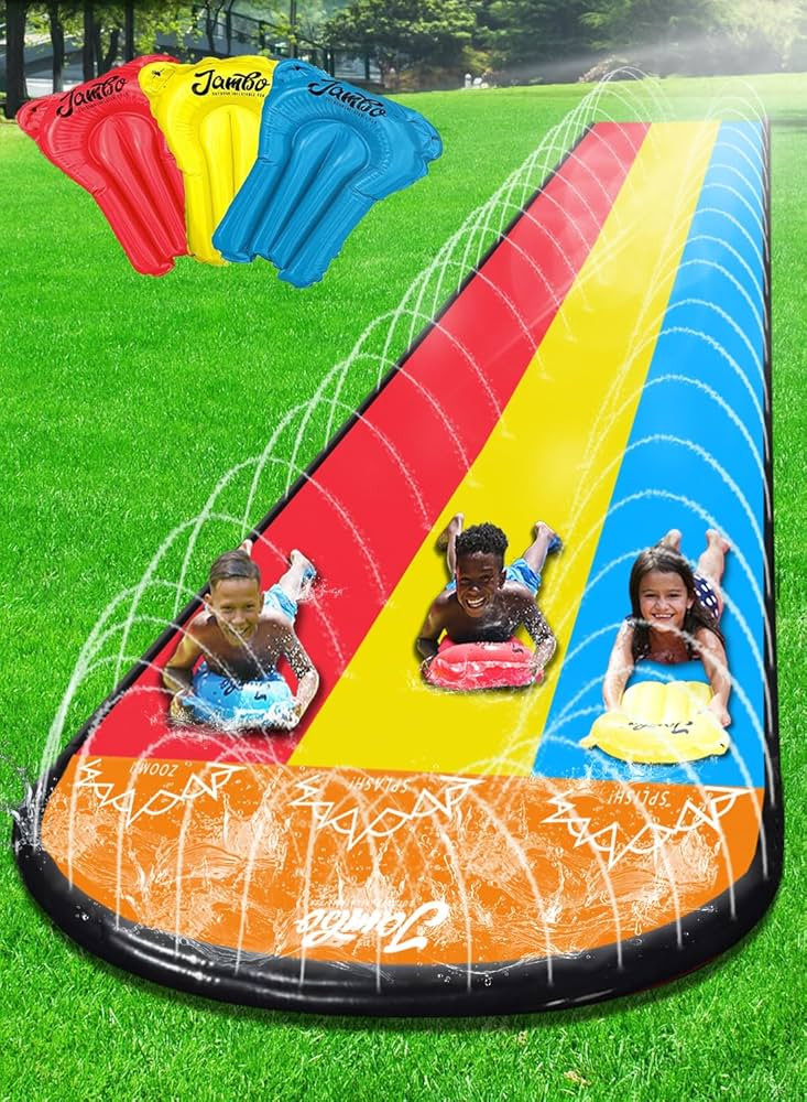 JAMBO Premium Triple Water Slide with 3 Bodyboards, 20Ft Heavy Duty Slip Splash and Slides-Advanc... | Amazon (US)