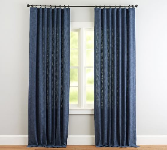 Seaton Textured Curtain - Denim | Pottery Barn (US)