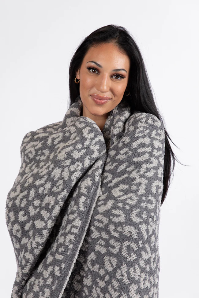 Make Me Believe Dark Grey Small Leopard Print Blanket DOORBUSTER | Pink Lily