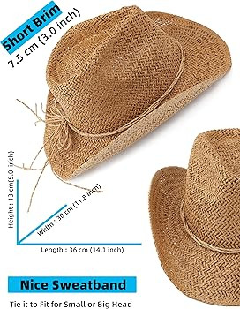 Straw Sun Beach Cowboy Hat for Women Short Brim Western Cowgirl Hat | Amazon (US)