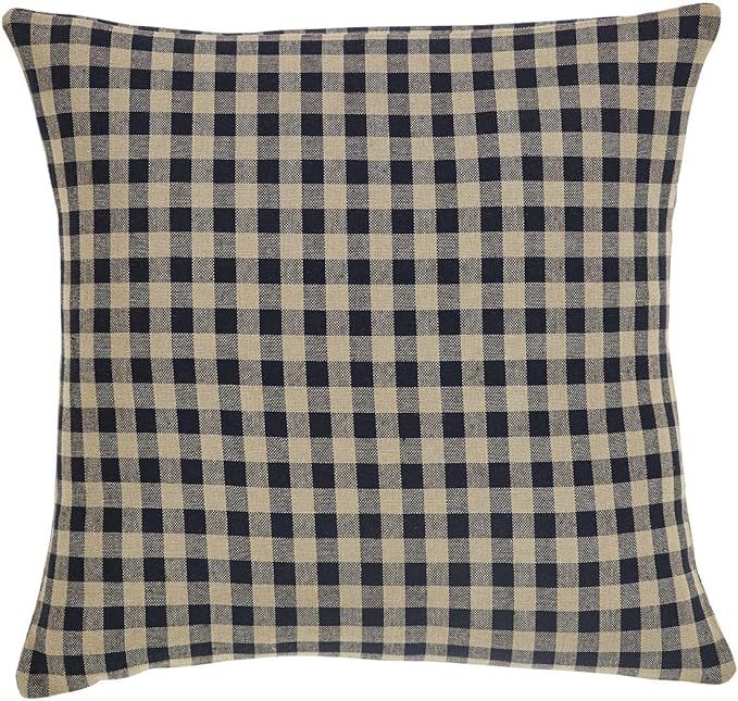VHC Brands Black Check Fabric Pillow 16x16 Country Rustic Design, Black and Tan | Amazon (US)