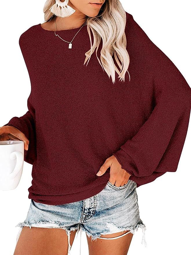 ANRABESS Women's Off Shoulder Long Sleeve Oversized Pullover Sweater Knit Jumper Loose Tops | Amazon (US)