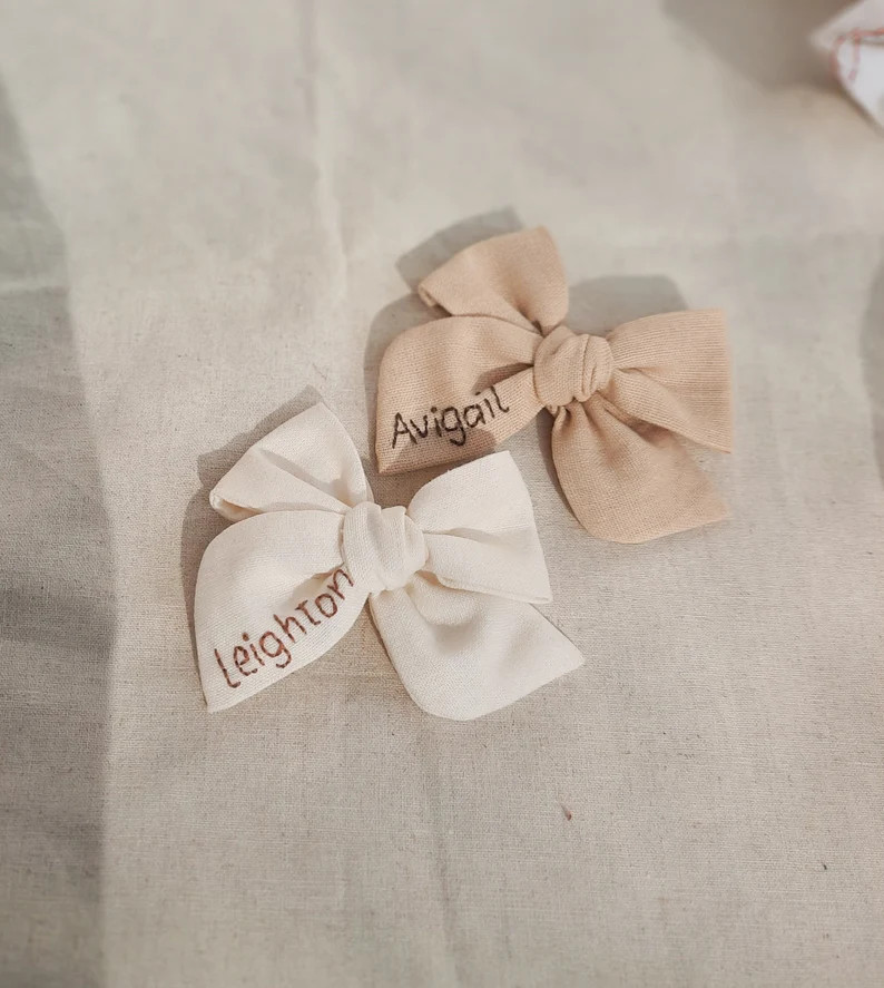 Name bow, Custom name hand embroidered baby bow, Personalized name bow, hand embroidered tied bow... | Etsy (US)