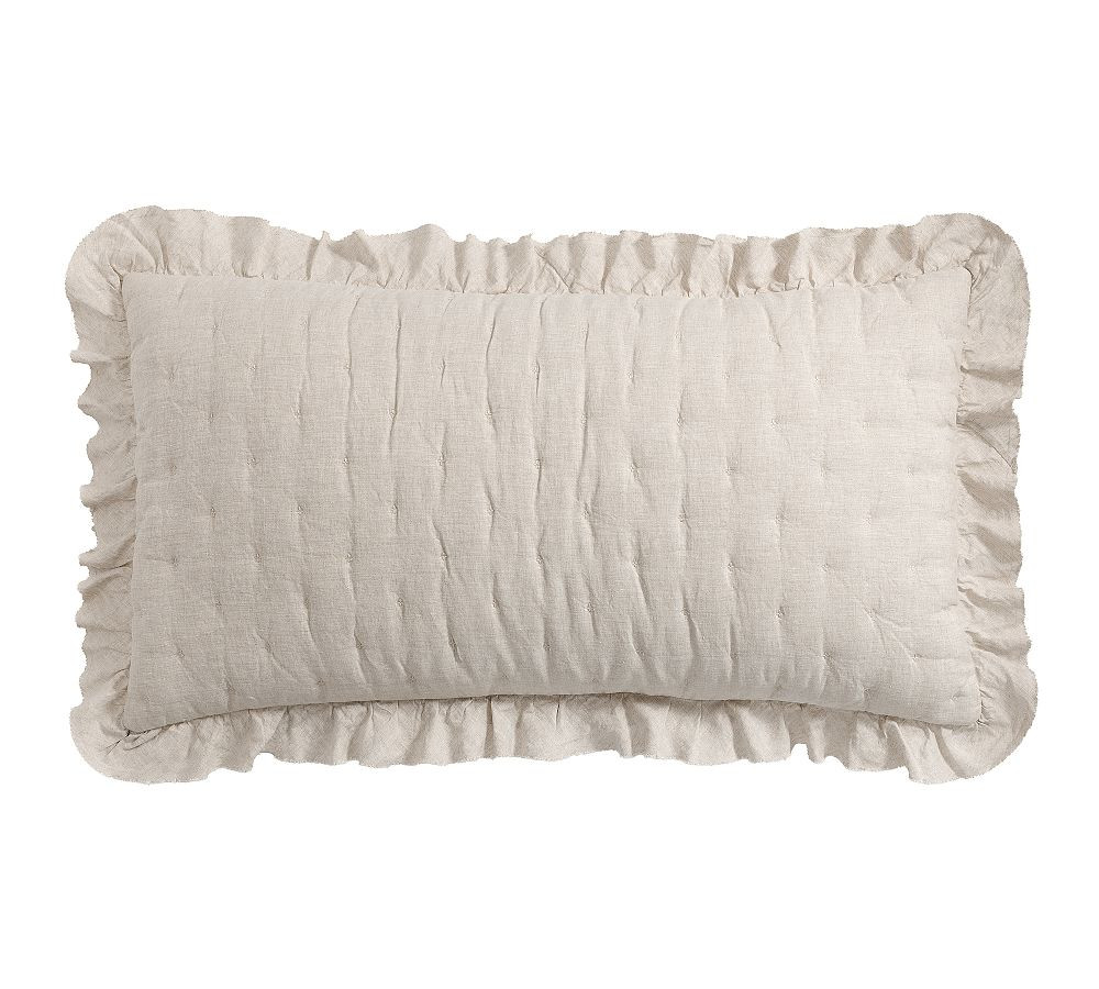 Belgian Flax Linen Ruffle Tufted Quilted Sham | Pottery Barn (US)