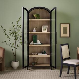 Arched 76 in. Tall black wood 5-Shelf Bookcase with Full-Length Glass Doors  | The Home Depot