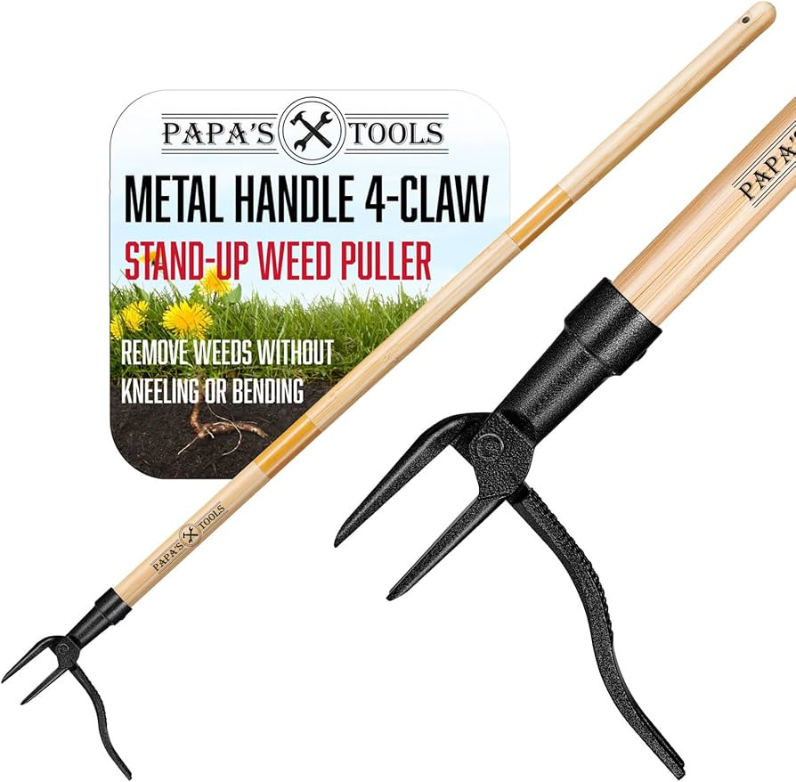 Papa's Weeder - Stand Up Weed Puller Tool Made with Long Wooden Handle - Real Bamboo & 4-Claw Ste... | Amazon (US)