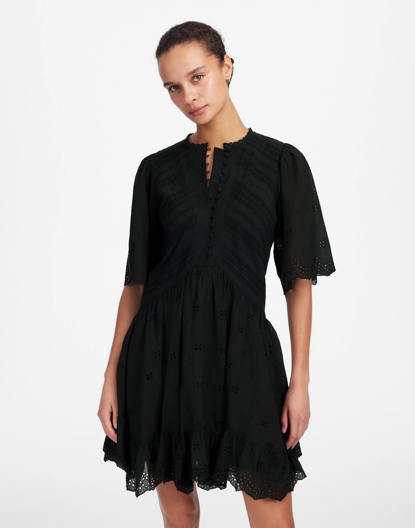 Eyelet Flutter Sleeve Mini Dress in Cotton | Madewell | Madewell