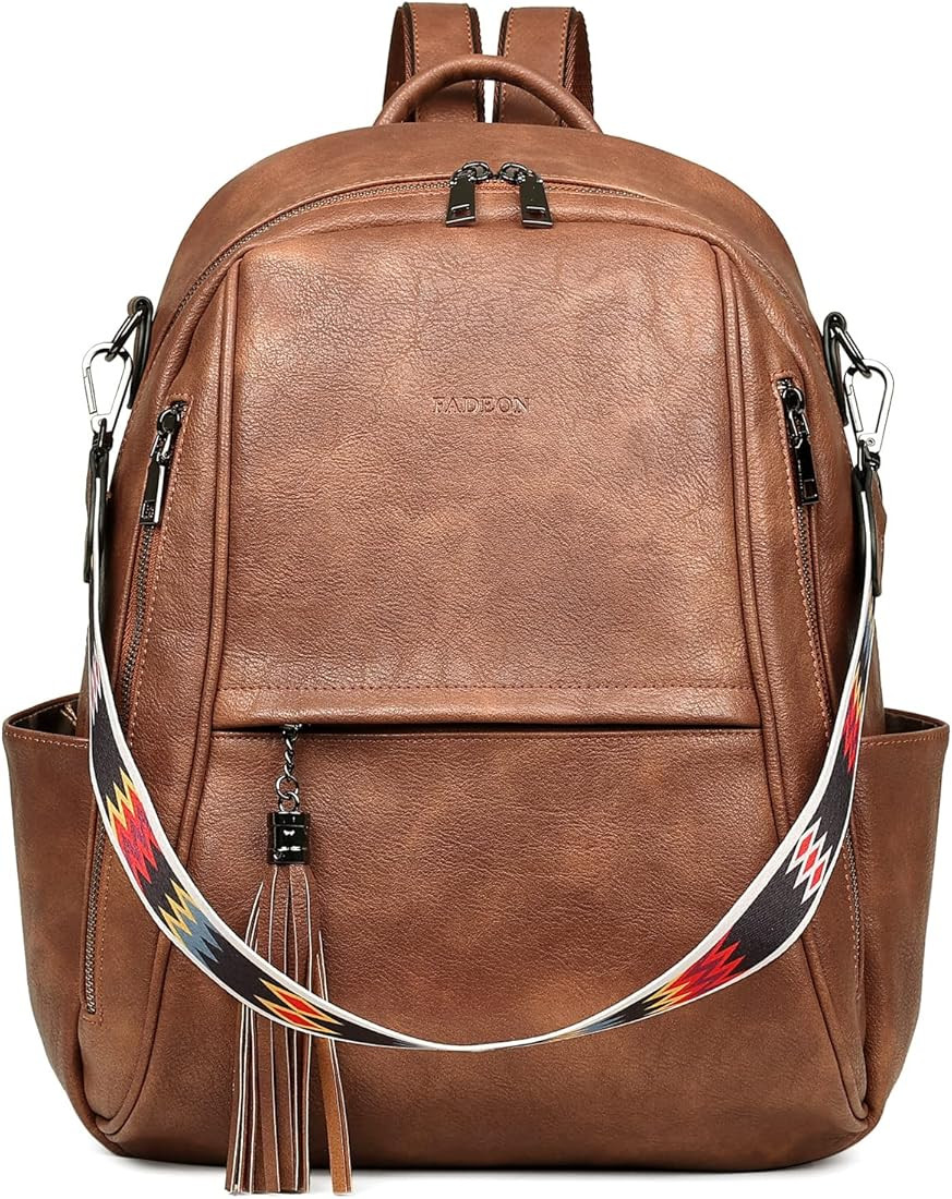 FADEON Travel Backpack Purse for Women, Fashion Leather Large Book bags, Designer Ladies Shoulder Ha | Amazon (US)