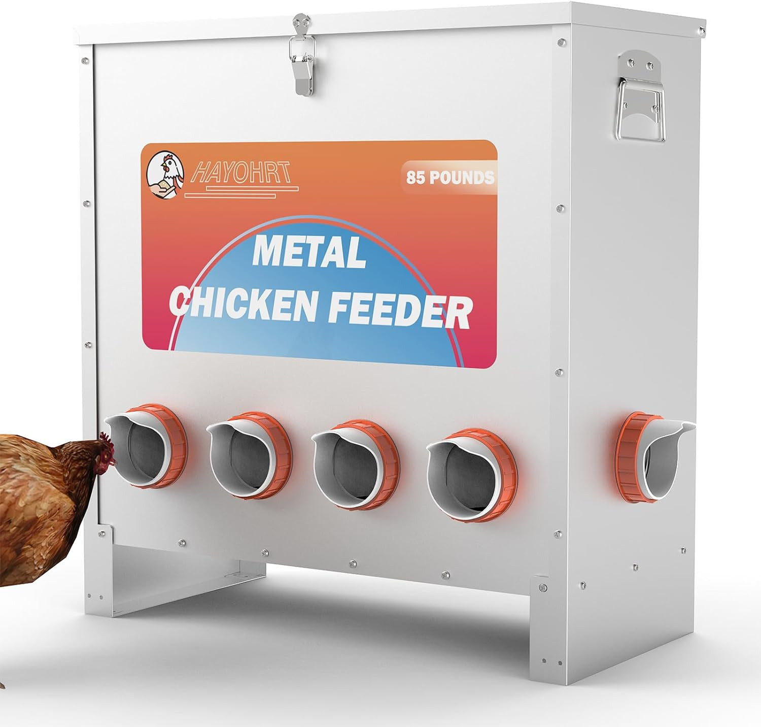 85-120LBS Capacity Chicken Feeder No Waste 10-Ports Automatic Large Poultry Feeder with Latch & H... | Amazon (US)