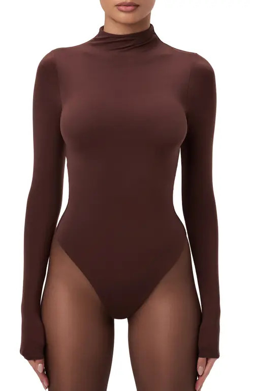 Naked Wardrobe Naked Long Sleeve Bodysuit in Chocolate at Nordstrom, Size Small | Nordstrom