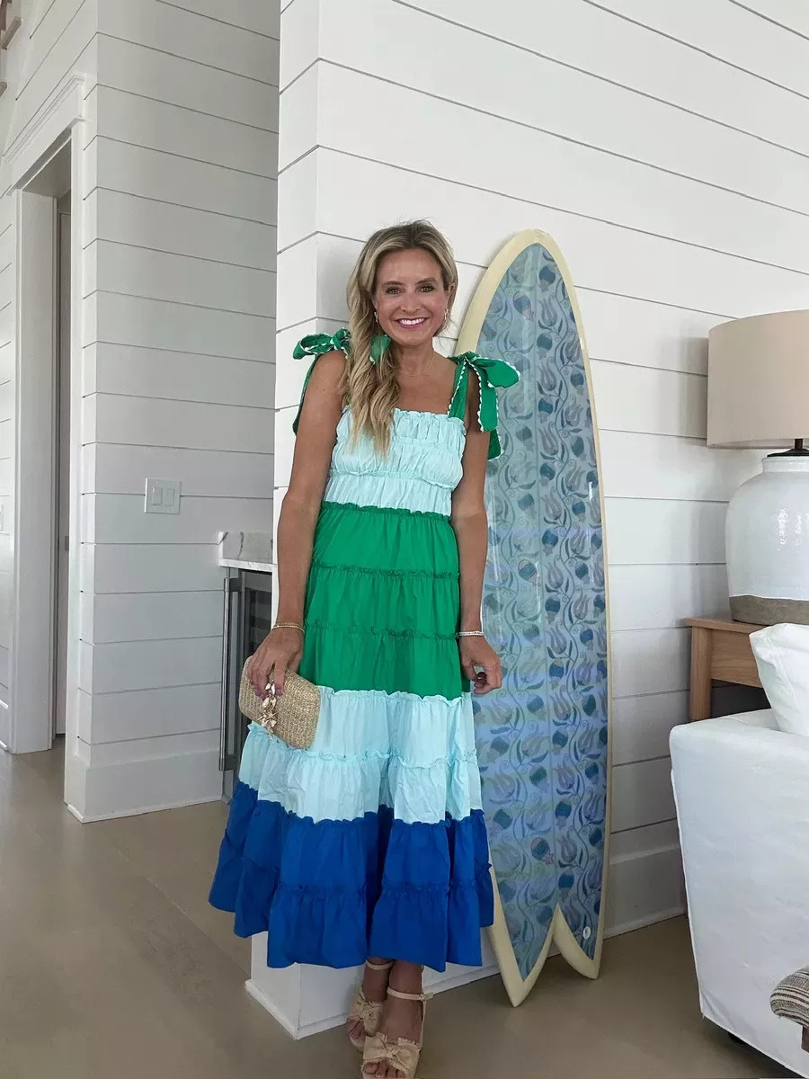 ANOTHER colorblock dress GEM from Avara's Natasha collection just dropped and I'm OBSESSED. Loving the smocked detail and those darling self-tie shoulders—seriously perfection for bridal showers, baby showers, or a cute graduation look for moms. Grab 15% off this fab summer vibe with my code FANCY15. Wearing an XS. 

 #LTKSeasonal #LTKParties #LTKStyleTip