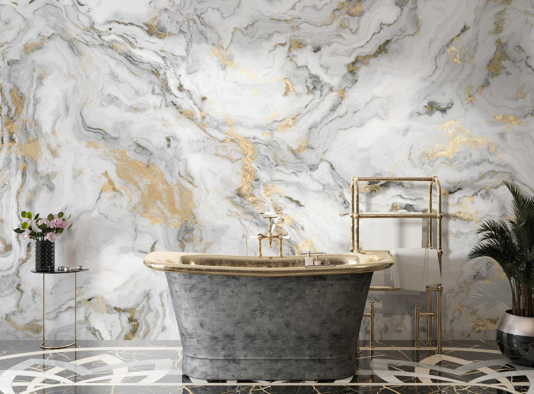 Gray White Marble Wallpaper, Marble Wall Mural, Marble Texture Look Wallpaper, Abstract Art Wallp... | Etsy (US)