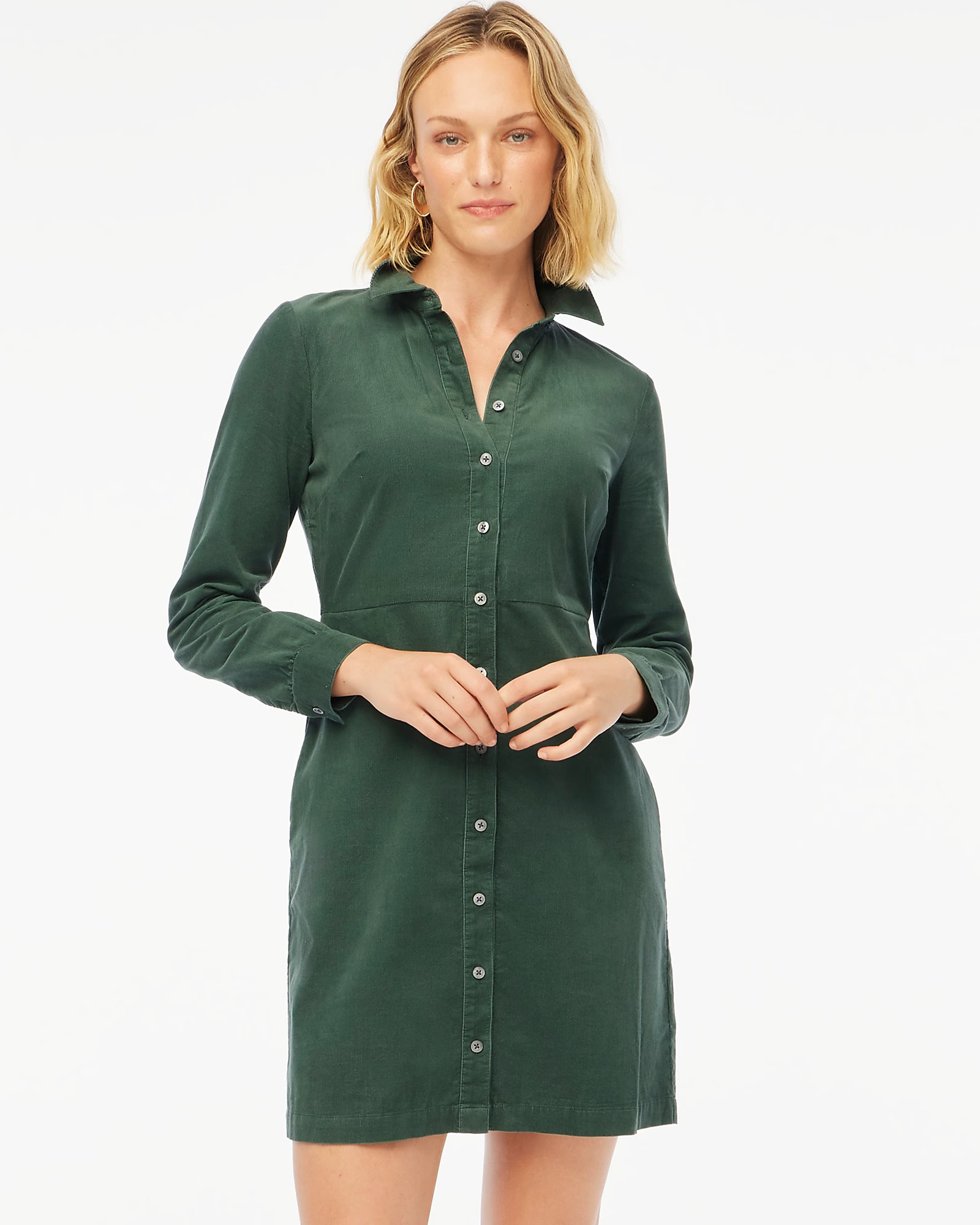 Long-sleeve button-up corduroy mini dress | J.Crew Factory