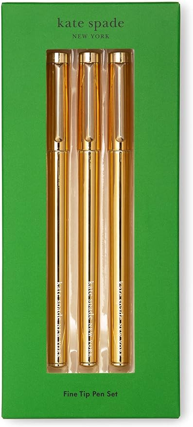 Kate Spade New York Fine Tip Pens, 3 Black Ink Pens, Fine Point Pens for Note Taking, Gold | Amazon (US)
