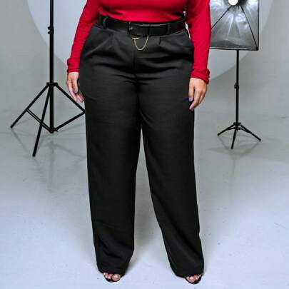 Calça Plus Size Alfaiataria Social Premium Cintura Alta Com Bolso Modelagem Ampla G1 AO G3 | SHEIN