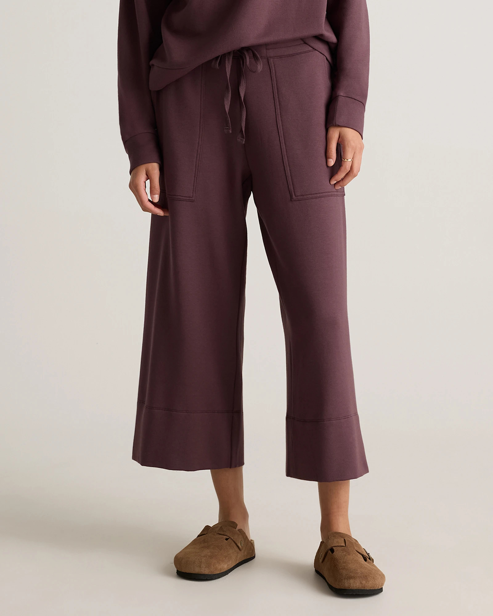 Quince | Women's SuperSoft Fleece Cropped Wide Leg Pants in Chambray Blue, Size Small, Lenzing Modal | Quince