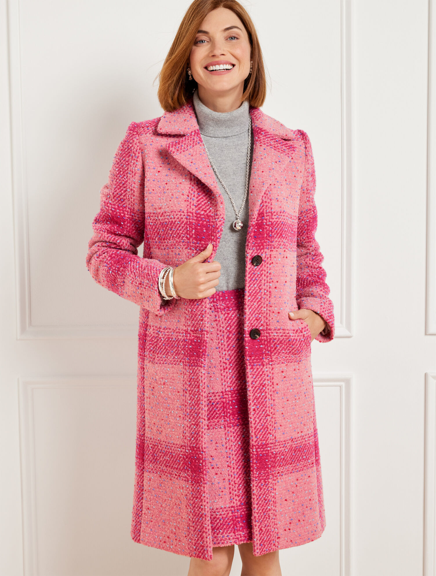 Confetti Plaid Long Coat | Talbots