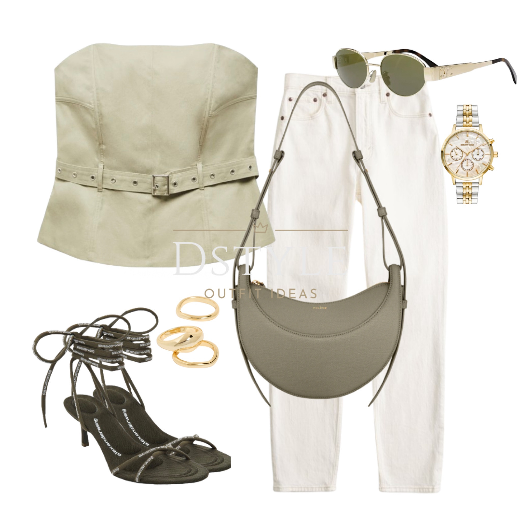 Belty strapless top in grey stone, cream mom fit jeans, khaki green strappy mid heel sandal.

Summer outfit, chic style

#LTKStyleTip #LTKShoeCrush #LTKFindsUnder50
