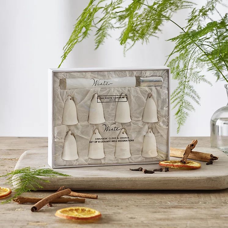 Winter Ceramic Bells With Spray – Set of 8 | The White Company (UK)