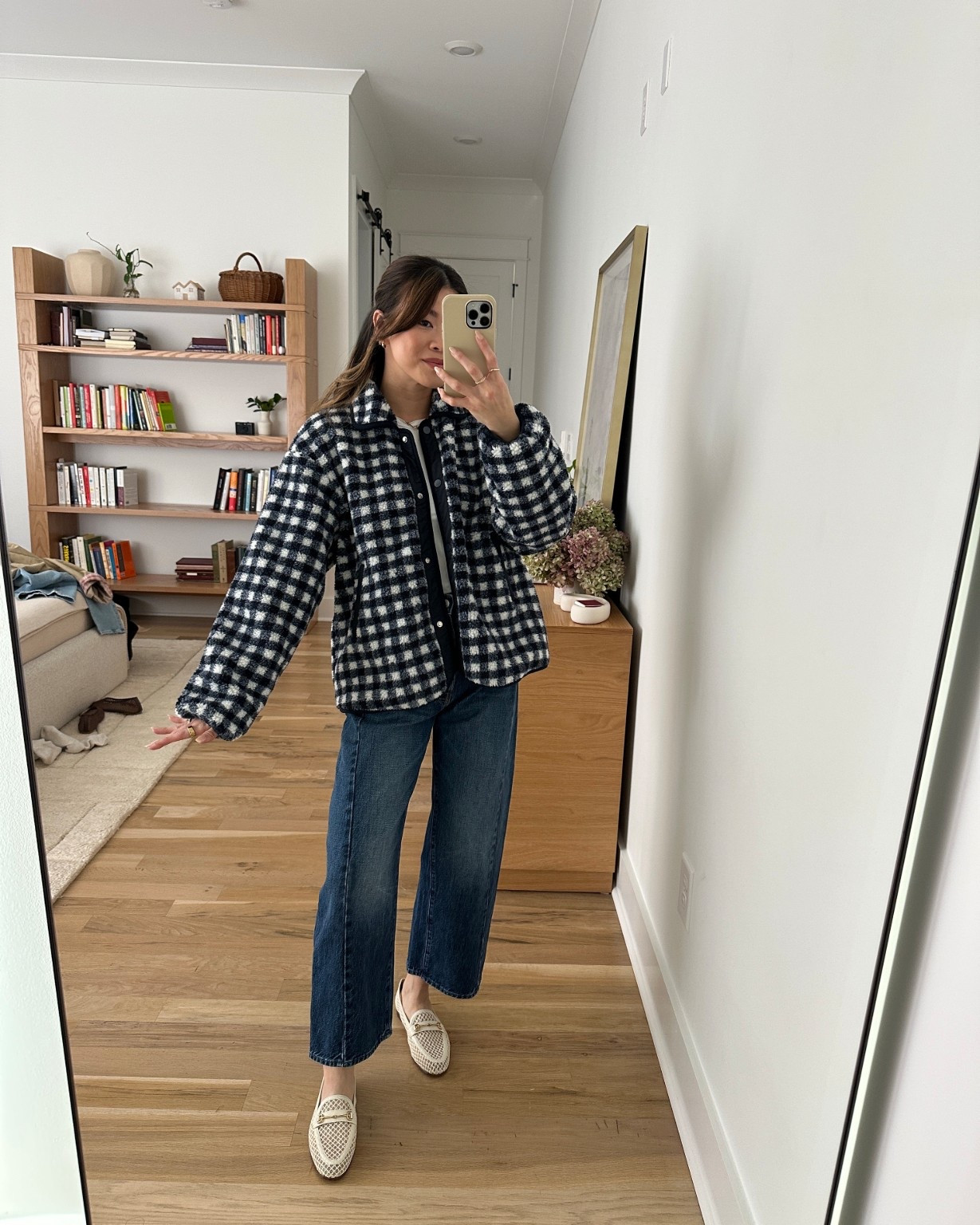 Sizing info: jacket size XS petite, white tee size XS, jeans size 24 petite in did you bring me anything! 

petite fashion, get dressed with me, outfit inspiration, ootd, nashville outfit, Nashville influencer, petite style, vacation style, casual outfits, mom style, petite pants, winter dress, winter outfit, winter pants, winter outfit inpso, winter outfit idea, winter top, winter style, winter sweater, cozy sweater, cold weather sweater, cold weather outfit, denim, jeans, fuzzy jacket, gingham jacket, navy jacket, loafers, wide leg jeans, dark wash jeans,  

 

#LTKootd #LTKmomlife #LTKPetite