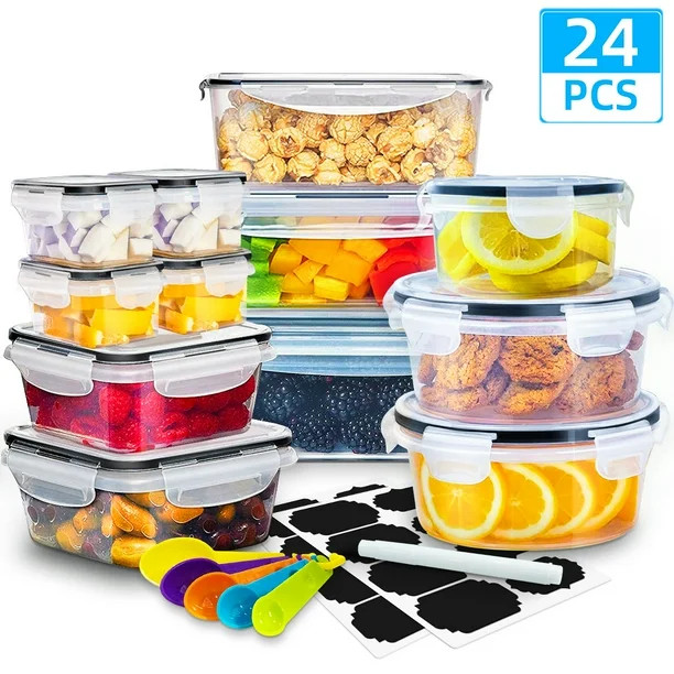 24 Pcs Food Storage Containers Set with Lids - BPA-Free Airtight Plastic Containers for Pantry & ... | Walmart (US)