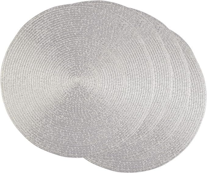 DII Woven Placemats Collection Metallic Round Placemat Set, 15", Platinum Silver, 4 Piece | Amazon (US)