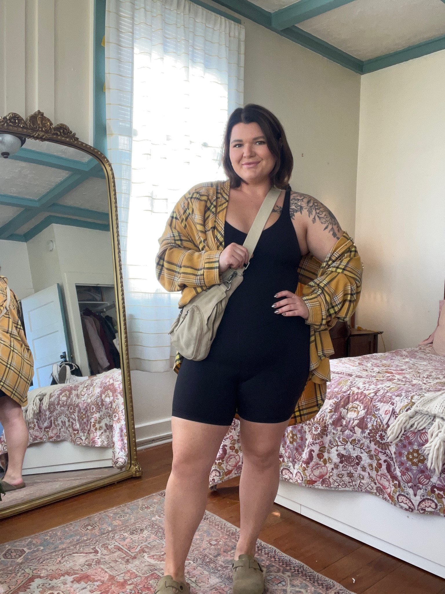 10 days of midsize bump friendly fall fits day 4! Fun fact I bought this align onesie when I was newly pregnant and knew it would be so cute when I had a bump (size 12). It’s so fun to style too. Paired it with this old oversized plaid button down from urban outfitters (linking similar). Had to do the Birkenstock bostons and free people bag. Also grabbed these new hoops on Amazon for cheap!

#LTKstyletip #LTKmidsize #LTKbump