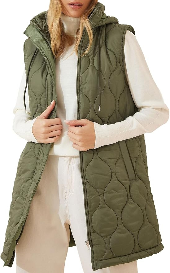 EVALESS Long Puffer Vest Women Sleeveless Hooded Puffer Jacket Lightweight Quilted Jackets Winter... | Amazon (US)